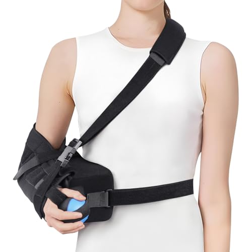 Abducted Shoulder Sling Immobilizer, Padded Rotator Cuff Support Brace with Removable Abduction Pillow and Exercise Ball for Right or Left Arm Pain Relief From Post-Surgery Recovery and Subluxation