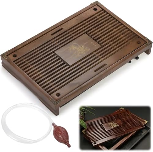 Wooden Tea Tray, 17 Inch Chinese Kung Fu Tea Tray, Gongfu Tea Table with Water Storage Box, Household Filter Tea Serving Tray Gift Set for Home, Office, Bar
