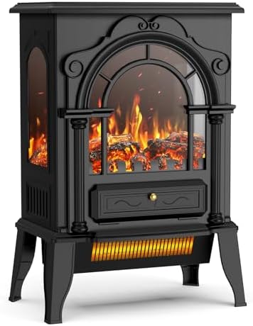 22" Electric Fireplace Heater, Freestanding Electric Fireplace w/3D Flame, CSA Certified, 1000W/1500W Thermostat, Overheat Protection & Silent Operation, Space Heaters for Indoor Use