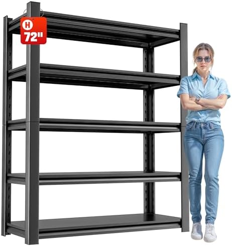5 Tier Heavy Duty Metal Shelving Unit, Industrial Storage Shelf for Garage, Utility, and Industrial Use - Metal Storage Shelf Organizer, Durable Garage Storage Shelving 24" D x48 W x72 H