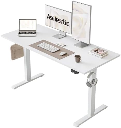 Agilestic Electric Standing Desk, 48 x 24 Inches Height Adjustable Desk, Sit Stand up for Work Office Home, Ergonomic Rising Computer Table with Memory Preset, White
