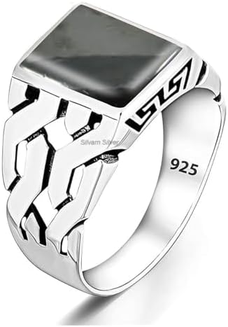Solid 925 Sterling Silver Rectangle Shape Gemstone Men Signet Rings, Beautiful Handcrafted Anniversary, Christmas Gift for Fathers, Son, Boyfriend, Friend