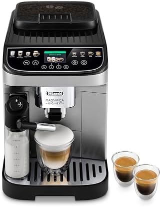 De'Longhi Magnifica Evo Next Fully Automatic Espresso Machine - Programmable Coffee Maker with Grinder and Milk Frother - Hot & Cold Brewer for Espresso, Latte, Cappuccino, Americano, Tea and More