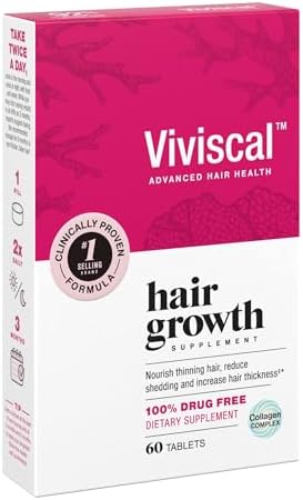 Viviscal Hair Growth Supplements for Women, Dietary Hair Supplement Tablets With AminoMar Collagen Complex, Biotin, Zinc, Vitamin C, and Iron, Nourish Thinning Hair, 30 Day Supply, 60 Count