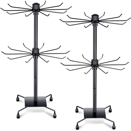 BBTO 2 Pcs Rotating Display Stand Jewelry Display Rack with Hooks Metal Earrings Stand for Vendors Necklace Bracelet Selling(Black,19.69 x 11.8 Inch)