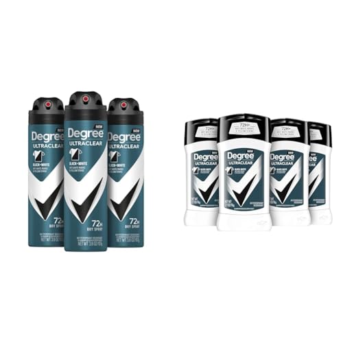 Degree Men Antiperspirant Deodorant Dry Spray Black + White 3 Count & Men UltraClear Antiperspirant Deodorant Black + White 4 count 72-Hour Sweat & Odor Protection