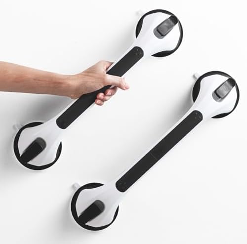 LEVERLOC 2 Pack Grab Bars for Bathtubs and Showers, Easy to Install Suction Shower Handles for Bathroom Removable Handrails for Seniors Elderly Safety Grip Waterproof Drill Free Black