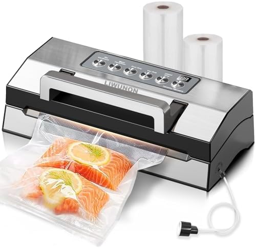 2025 Upgraded Precision Fast-Vacuum Sealer, LIWUNON Commercial Full Automatic Food Vacuum Sealer Machine, Double Heat Seal, Built-in Cutter&Bag Storage, Powerful Food Vacuum Saver, 2 Rolls Bags&hose