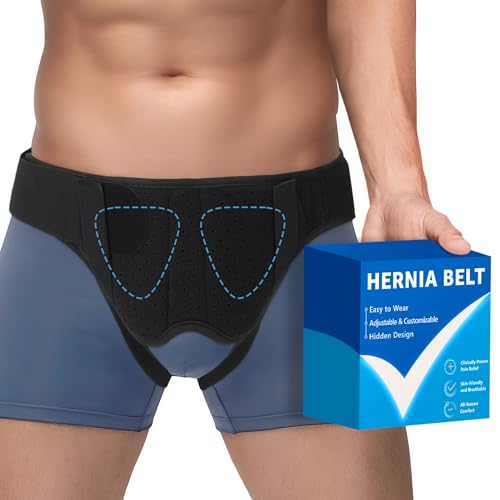 Hernia Belt for Men & Women - Single/Double Inguinal, Comfortable Groin Hernia Support Truss, Pain Relief Recovery Adjustable Strap with 2 Removable Compression Pads M