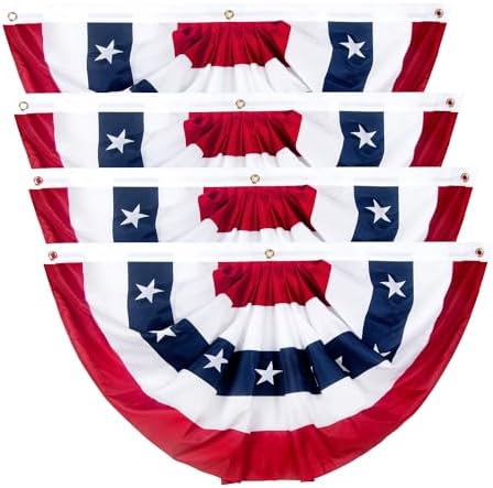 2 x 4 Ft American Bunting Flags Outdoor, US Flag Bunting for Outside, Patriotic Half Fan Bunting Flag with Brass Grommets for 4th of July Indoor Outdoor (Set of 4)