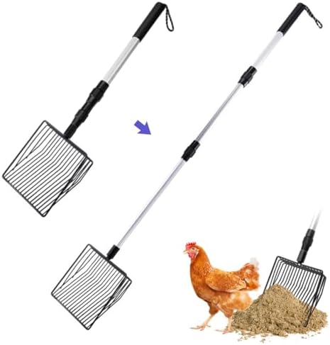 3 in 1 Stretchable Chicken Poop Scooper Chicken Coop Accessories Sifting Shovel for Chicken Coop Chicken Litter Scoop Supplies Separating Poo and Debris from Sand(22.4 to 50 Inch)