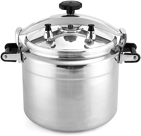 BreeRainz 26 Quart Clamp On Pressure Cooker, Aluminum Pressure Cooker w/Ultra Safe Clamp Bar Locking System, Double Valves for Stable Cooking Pressure, for Family or Commercial Use