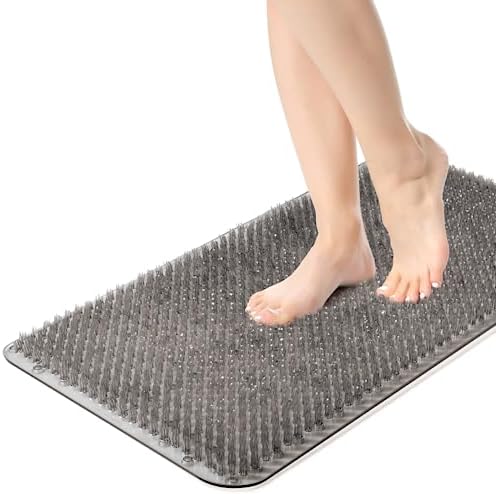 Yolife Shower Foot Scrubber Mat, Anti-Slip Bath Mat with Scrub Bristles, Soft Shower Foot Massager with Strong Suction Cups for Soothe Achy Feet,27.5'' x 15.7''