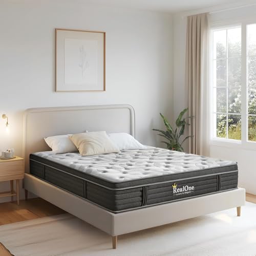 REALONE Twin Size Mattress,12 Inch Hybrid Mattress in a Box with Memory Foam and Pocket Springs,Medium Firm for Pressure Relief,Edge Support,Gray Black