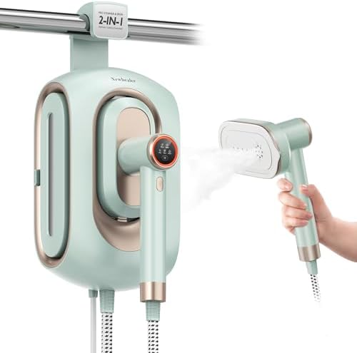 Newbealer 2In1 Pro Steam Station Iron, 1550W Turbo 3-level Steam & 3 Dry Heat Modes for Clothes, 30s Heat Up, 1.2L Detachable Tank, Auto-Off, Self Cleaning, Commercial-Grade for Home & Hotel (Green)