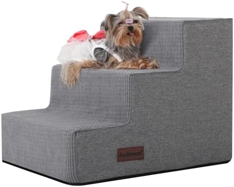 Dog Stairs for Small Dogs, Dog Steps for Couch and Bed, Non-Slip Bottom Pet Stairs for Small Dogs or Cats, Grey, 3 Steps