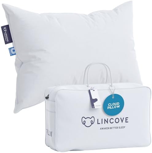 Lincove Cloud Natural Canadian Down and Waterfowl Feather Pillow, White Luxury Sleeping Pillow - 625 Fill Power, 500 Thread Count Cotton Shell, Made in Canada, Standard - Soft, 1 Pack