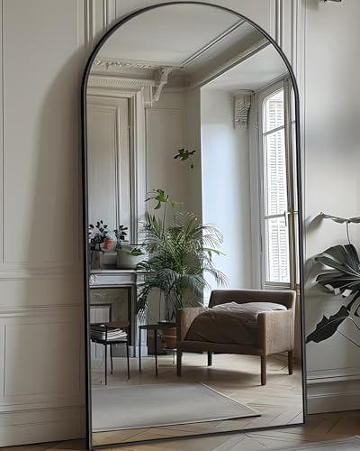 Antok Full Length Mirror, 71"x28" Floor Mirror with Stand, Hanging Mounted Mirrors for Bedroom, Living Room, Cloakroom, Dining Room, Black, Arched