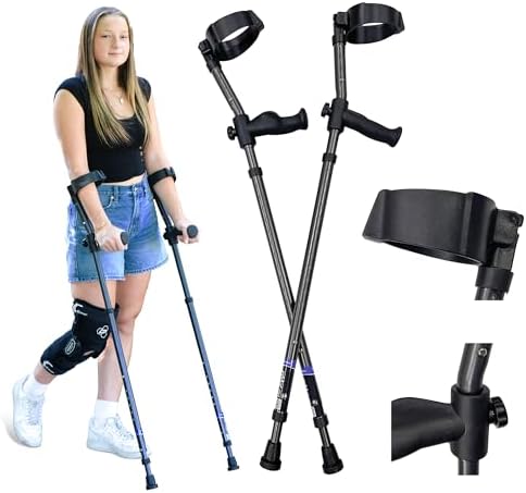 in-Motion Forearm Crutches | Spring Assist Crutches for Adults | Walking Crutch with Ergonomic Handles | Articulating Tips | Size Tall (5'3" - 6'8") | Lightweight & Durable | Charcoal | 350lb Capacity