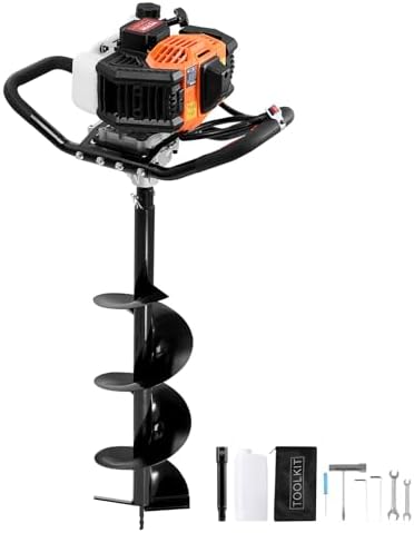 VEVOR Post Hole Digger Gas Powered, 52CC 1450W Earth Auger, Post Hole Auger with 8” Auger Drill Bit & 1 Extension Rod, Gas Auger Post Hole Digger for Farmland Garden Plant, EPA Certification