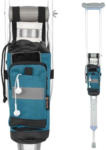 Crutch Bag Lightweight Crutch Accessories Storage Pouch with Reflective Strap and Front Zipper Pocket for Universal Crutch Bag to Keep Item Safety (Blue)