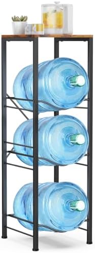 3-Tier 5 Gallon Water Jug Holder with Storage Shelf, Water Jug Rack, Water Bottle Holder, Water Jug Stand, Water Bottle Organizer for Kitchen,Office,Living Room, Brown