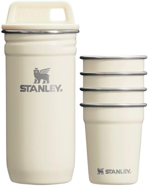 Stanley Adventure Pre-Party Nesting Shot Glass Set | 4 Shot Glasses in Travel Carrying Case | 2 oz Stainless Steel Shooters | BPA-Free | Cream Gloss