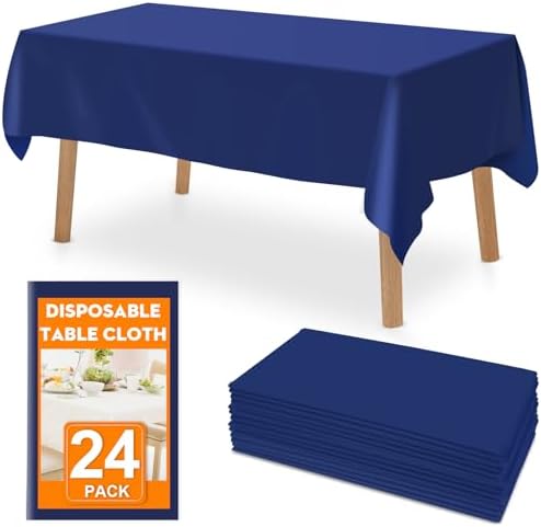 24 Pack Blue Plastic Table Cloths Disposable，54 x 108 Inches Plastic Table Cover for Rectangle Tables，Disposable Tablecloth for Dinning，Parties，BBQ，Wedding，Outdoor
