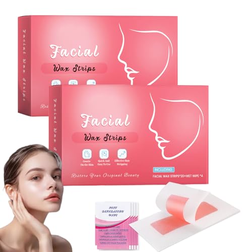 40PCS Facial Wax Strips for Women - Smooth Hair Removal for Face, Bikini, Body & Brazilian with 4 Calming Oil Wipes | Painless & Reusable Waxing Kit (20 Count (Pack of 2))