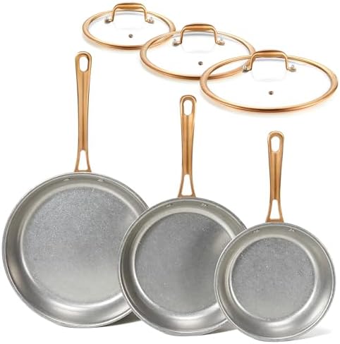 KOKHUB Tri-Ply Stainless Steel Frying Pans Set, 8"/9.5"/11" Vintage Cooking Pans with Lids, PFOA/PTFE/PFAS Free Skillet, Non-Toxic Induction Cookware, Dishwasher & Oven Safe, All Cooktops Compatible