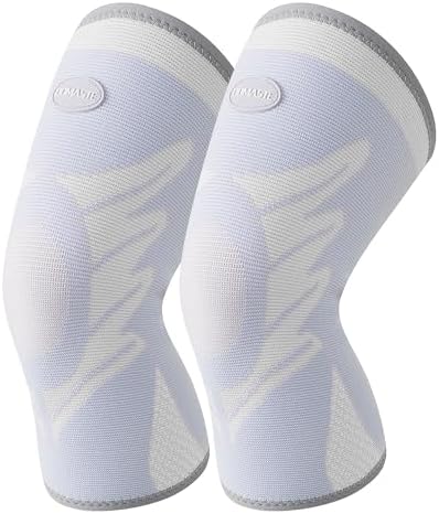 Sports Slim Knee Braces for Women - No-Slip Knee Compression Sleeve for Dance, Yoga, Knee Support for Knee Pain, Joint Pain Relief(Bright White, L, 2 Pack)