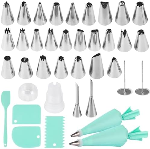 37Pcs Tips Set and Piping Bag: Maiziyun Stainless Steel Piping Nozzles Reusable TPU Piping Bag for Cupcakes Cake Piping Set