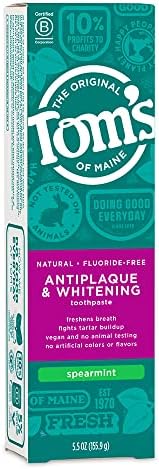 Tom's of Maine Fluoride-Free Antiplaque & Whitening Natural Toothpaste, Spearmint, 5.5 oz.