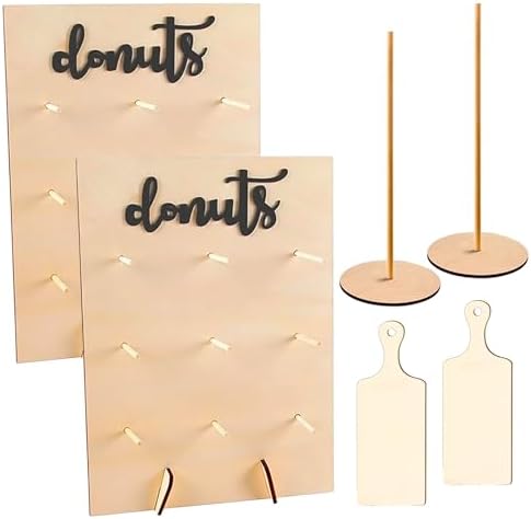 6 Pack Donut Stand Set Includes 2 Donut Wall 2 Donut Display Stand 2 Donut Board, Doughnut Wall, Decorative Doughnut and Bagel Holder for Birthday, Wedding, Baby Shower, Party