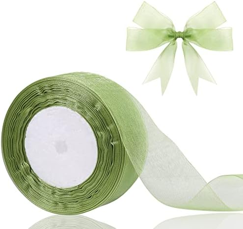 1.5 inch Sheer Organza Ribbon Sage Green Chiffon Ribbon for Gift Wrapping Christmas Halloween Decoration Wedding Flower Bouquet Crafts 50 Yards