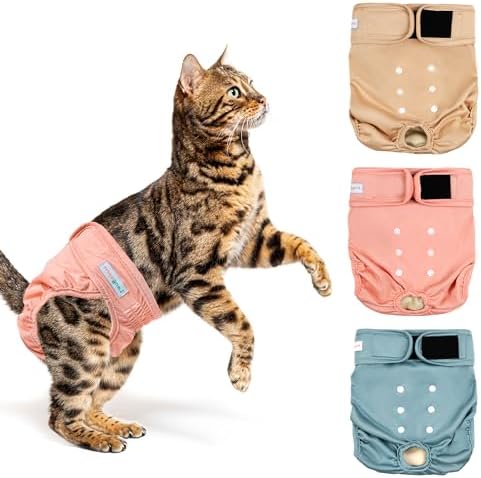 Langsprit Reusable Cat Diapers for Female and Male Cats,Washable Cat Kitten Incontinence Diapers for Male Cat Spraying,Pet Kitty Diapers for Cats Large Medium Small Size