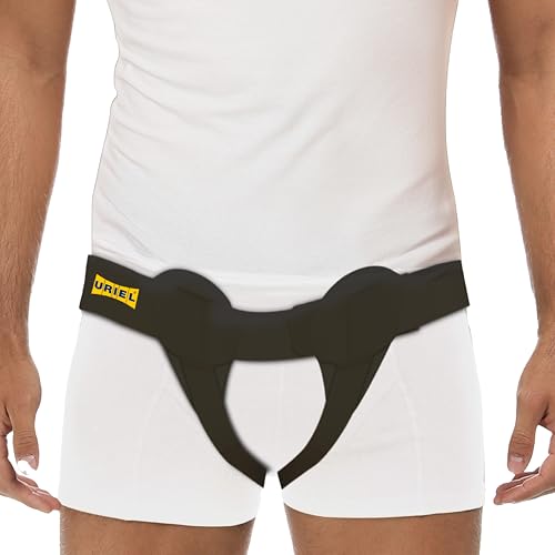 URIEL Double Sided Hernia Belts for Men - Inguinal Hernia Belt for Men, Pre and Post Surgery Truss, Size Medium, Black (35.3-39.5 Inches)