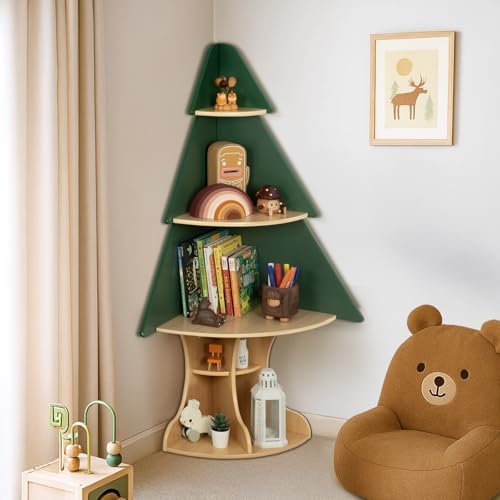 OOOK Kids Book Shelf Tree Bookshelf for Kids, Corner Bookshelf with Storage, Montessori Book Shelf for Classroom, Playroom, Bedroom, Nursery