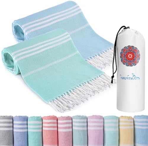 2 Packs Turkish Beach Towels Quick Dry Sand Free Soft Absorbent Adult Oversized Bath Pool Swim Towel Lightweight Thin Fast Drying Over The Lounge Chair Towel Sand Repellent Anti Vacation Essentials