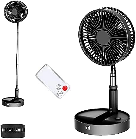 UN UNITEDTIME Portable fan, My Foldaway Travel fan with remote Control Timer, Battery Operated or USB Powered,Adjustable Height Foldable, 4 Speed Settings (Black)