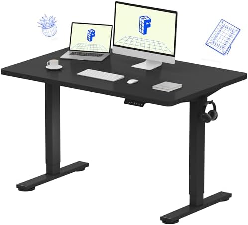 FLEXISPOT EN1 Whole Piece Standing Desk 48 x 30 Inches Height Adjustable Electric Sit Stand Home Office Desks (Black Frame + Black top,2 Packages)