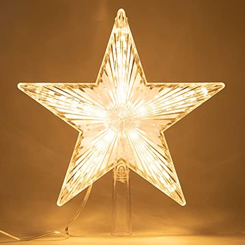 Christmas Tree Topper Star Warm White Light Christmas Tree Decor for Christmas Holiday Home Fit for General Size Xmas Tree, 8.7 Inch