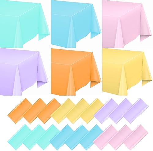 Moukeren 18 Pack Plastic Tablecloths Bulk 54 x 108 Inch Disposable Rectangle Table Covers Waterproof Party Table Cloths for Indoor or Outdoor Events Birthday Party Decor Supplies (Fresh Colors)
