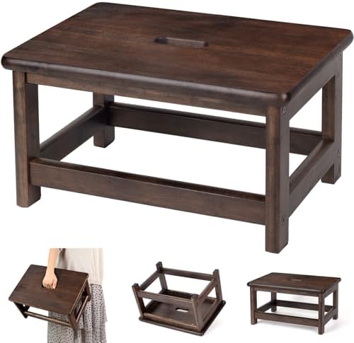 Wooden Step Stool (16.5" Dx12 Wx9 H) Bed Steps for High Beds for Adults - Natural Solid Wood One Step Stool, Heavy Duty- Holds up to 600Lbs- Perfect Safety (9in Height-Walnut)