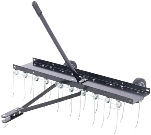 40Inch Tine Tow Dethatcher with 20 Rust-Proof and Replaceable Heat-Treated tines, Tine Tow Dethatcher Pull Behind Mower, Lawn Tractor Rake, Riding Lawn Mower for Outdoor Yard Tools Lawn Care