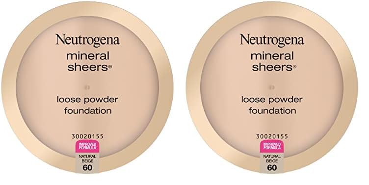 Neutrogena Mineral Sheers Lightweight Loose Powder Makeup Foundation with Vitamins A, C, & E, Sheer to Medium Buildable Coverage, Skin Tone Enhancer, Face Redness Reducer, Natural Beige 60,.19 oz