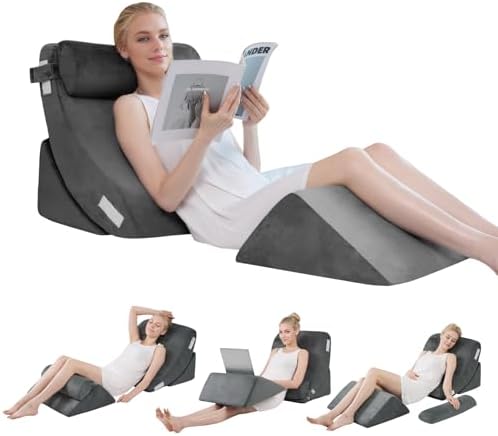 4pcs Orthopedic Bed Wedge Pillow Set, Post Surgery Memory Foam for Back, Leg Pain Relief, Sitting Pillow, Adjustable Pillows Acid Reflux and GERD for Sleeping