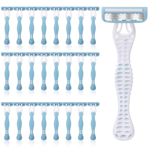 24 Pcs Women Disposable Razors Bulk 5 Blade for Sensitive Skin Individually Packaged Shaving Razors for Hotel Spa Travel Daily
