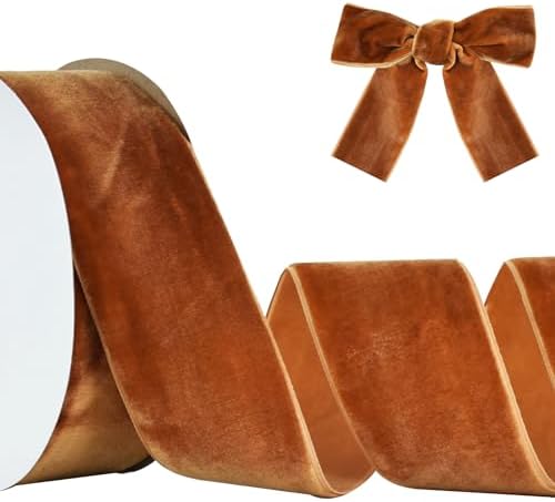 TONIFUL Brown Velvet Ribbon 2 Inch x 10yds, Vintage Velvet Ribbons, for Christmas Wreath Decoration Handmade Craft Ornaments Gift Wrapping & Bow Making, Valentine's Day Bouquet Packaging