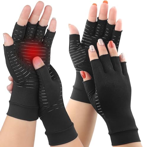 2Pairs Copper Arthritis Compression Gloves for Women Men, Fingerless Compression Gloves for Carpal Tunnel, Hand Pain, RSI, Driving, Typing, Copper Gloves Support Hands and Wrist for Work (Small)